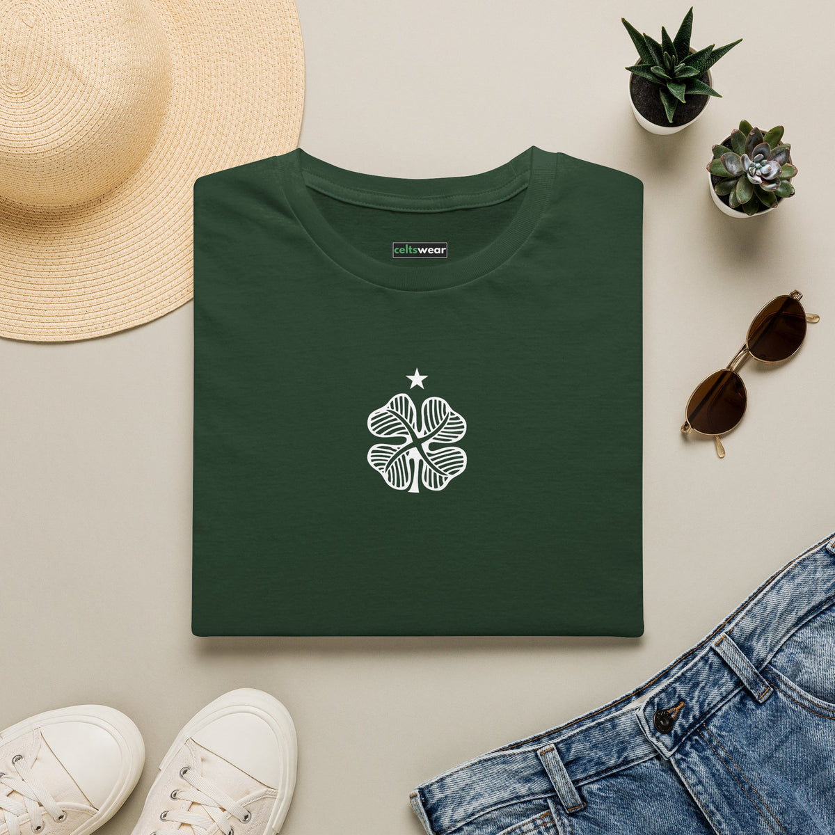 Four Leaf Clover T-shirt (Khaki, Irish Green, Forest Green)