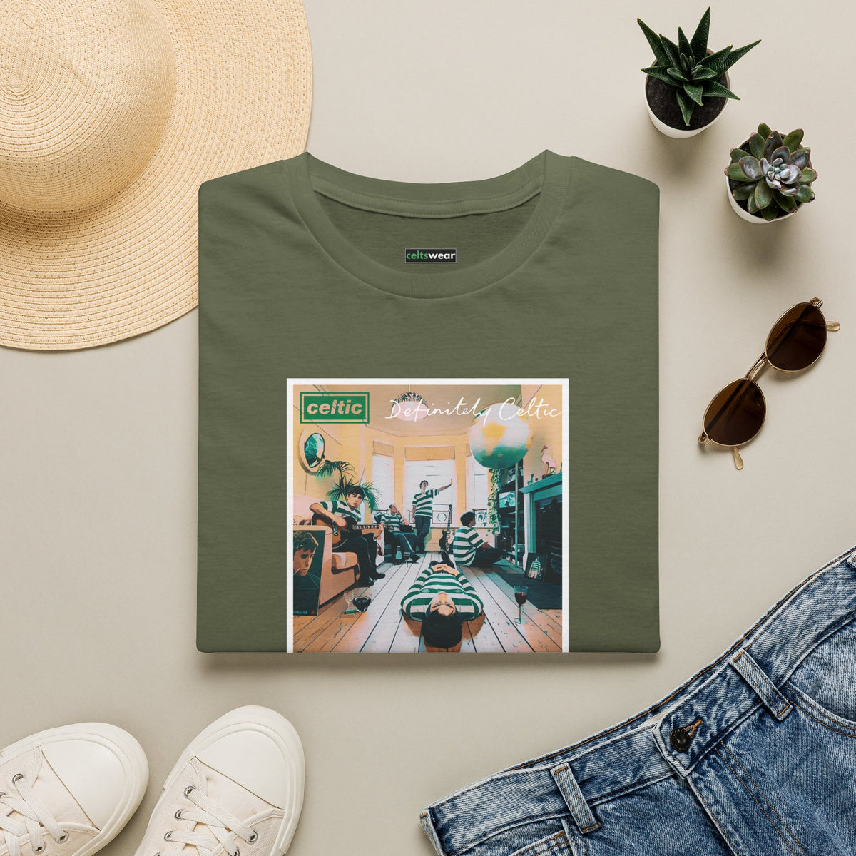 Oasis Definitely Celtic Album Cover T-shirt (Black, Forest Green, Khaki, Grey)