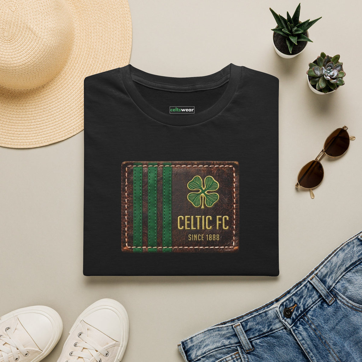 Celtic Leather Patch Design T-Shirt (Black, Khaki Green, Forest Green, White)
