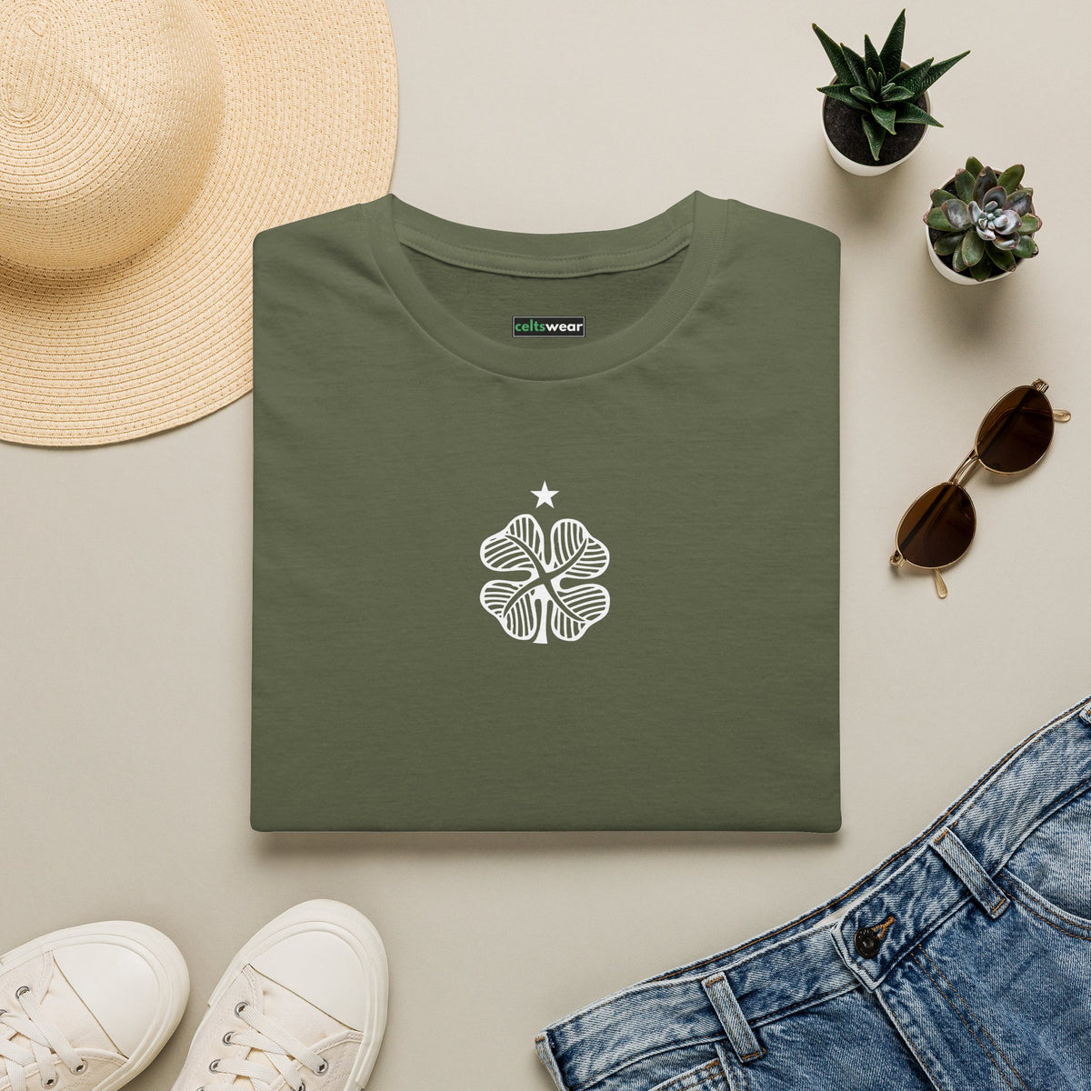 Four Leaf Clover T-shirt (Khaki, Irish Green, Forest Green)