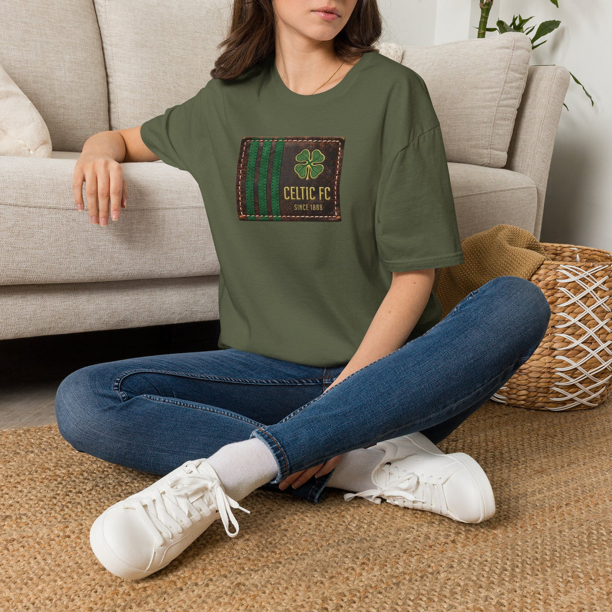 Celtic Leather Patch Design T-Shirt (Black, Khaki Green, Forest Green, White)