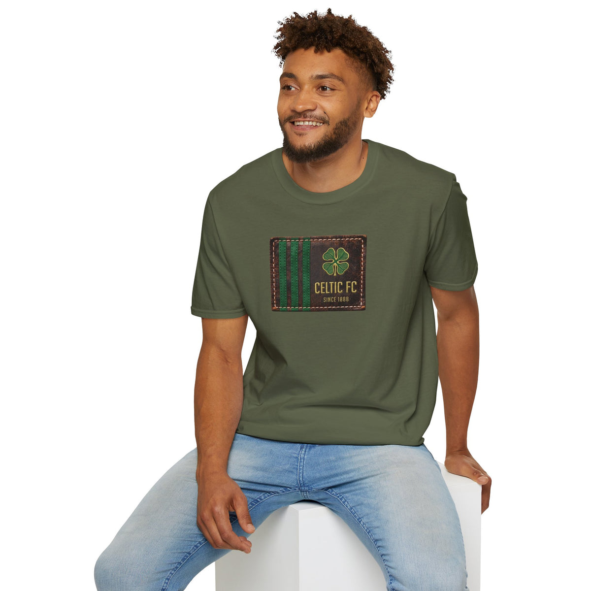 Celtic Leather Patch Design T-Shirt (Black, Khaki Green, Forest Green, White)