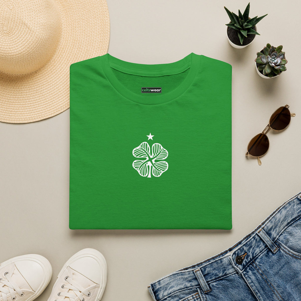 Four Leaf Clover T-shirt (Khaki, Irish Green, Forest Green)