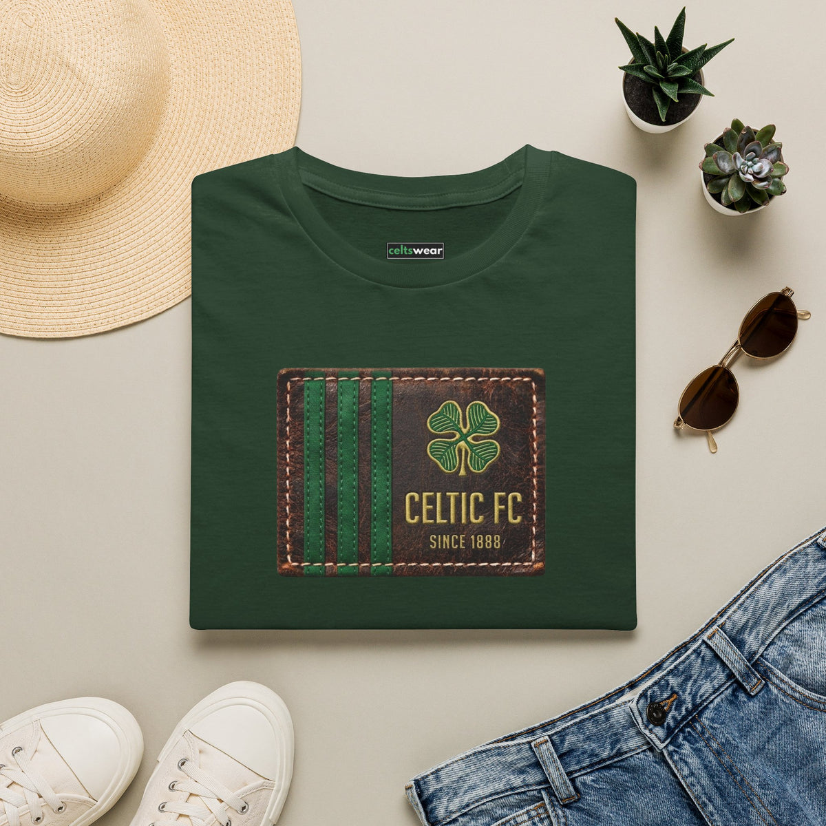 Celtic Leather Patch Design T-Shirt (Black, Khaki Green, Forest Green, White)